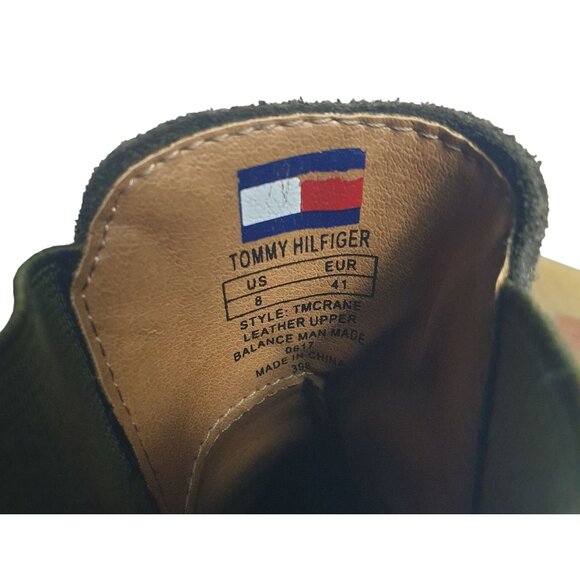 Tommy Hilfiger Mens Suede Chelsea Boots 8 Olive Green Leather Manmade Classic - Picture 7 of 9